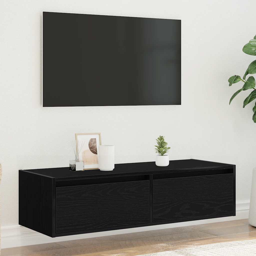TV szekrény LED világítással fekete tölgy 100X35,5x25 cm 4