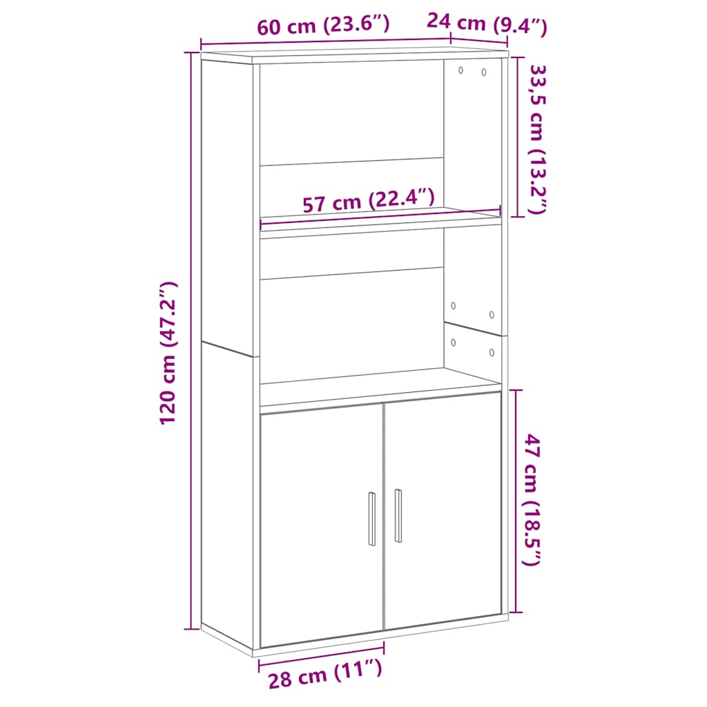 Antik fa színű szerelt fa könyvespolc 60x24x120 cm 10