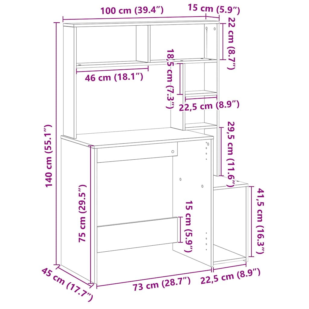 Kézműves tölgy szerelt fa íróasztal polcokkal 100x45x140 cm 9