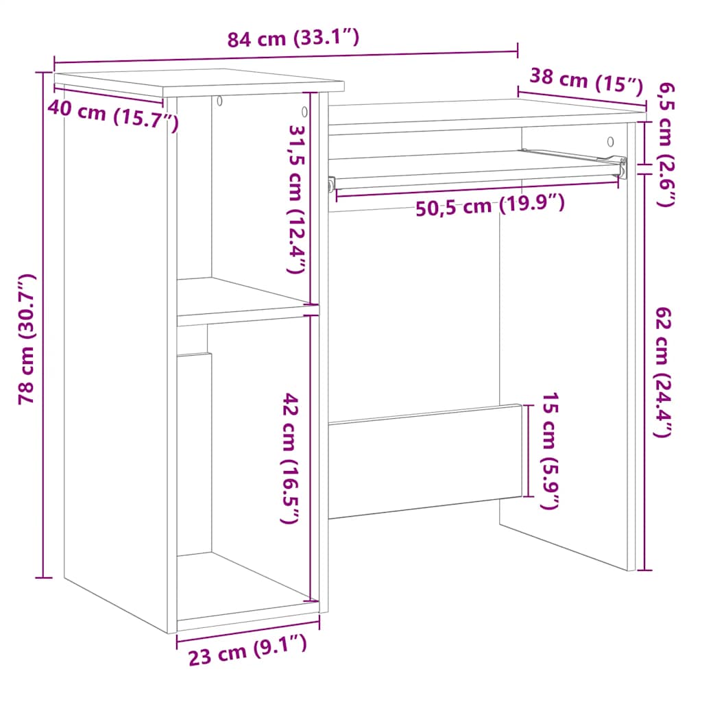 Fekete forgácslap íróasztal polcokkal 84x40x78 cm 10