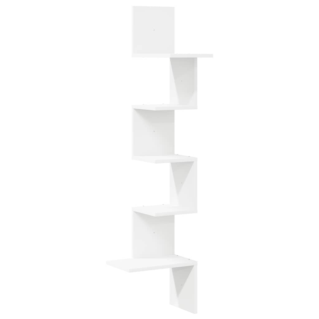 Fehér forgácslap fali sarokpolc 32x32x127,5 cm 2