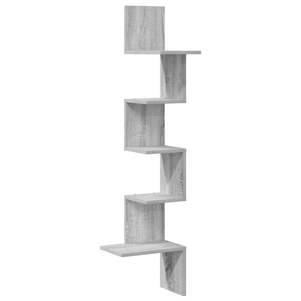 Szürke sonoma szerelt fa fali sarokpolc 32x32x127,5 cm 2