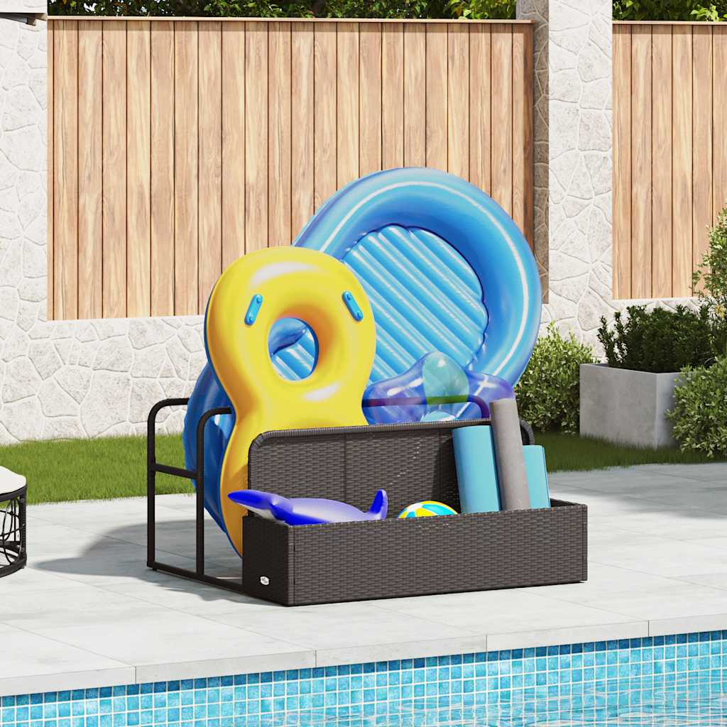 Fekete polyrattan medence melletti úszótároló 110x100x57 cm