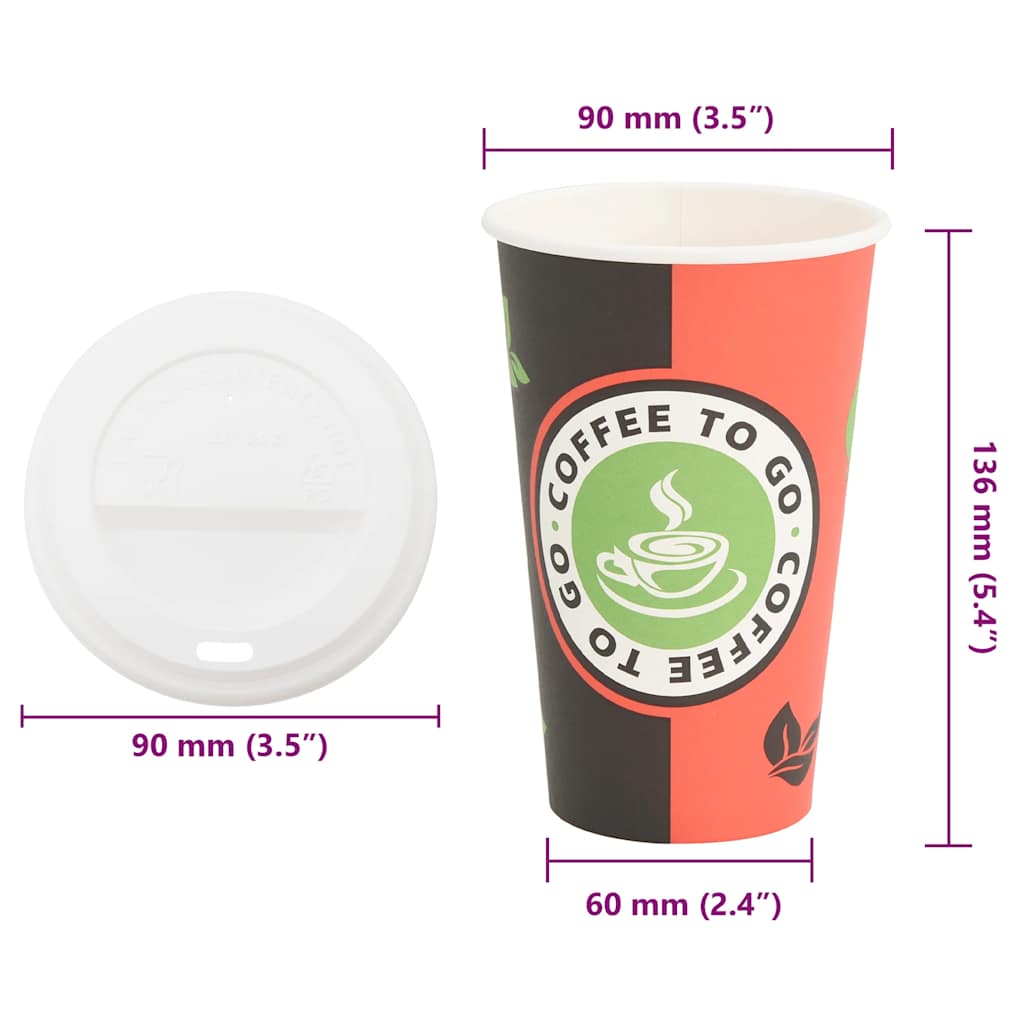 1000 db papír kávéscsészék fedővel 16oz 400ml 10