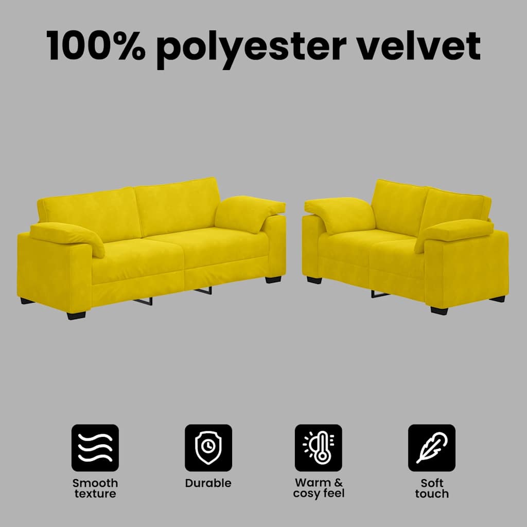 Kétdb sárga bársony kanapégarnitúra párnákkal 12