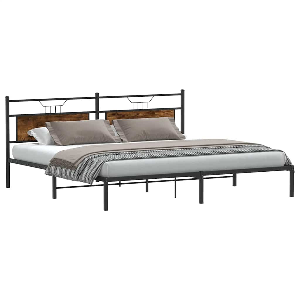 Füstös tölgy színű szerelt fa ágykeret matrac nélkül 200x200 cm 4