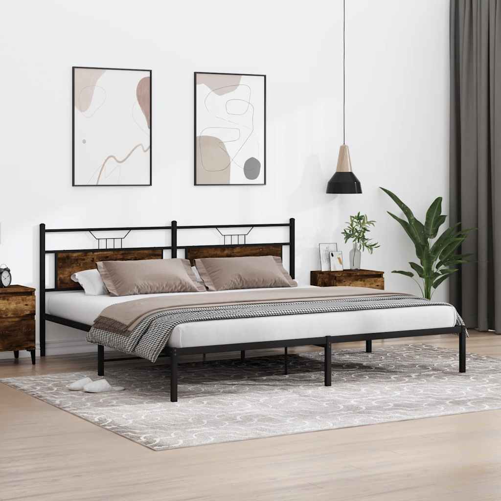 Füstös tölgy színű szerelt fa ágykeret matrac nélkül 200x200 cm 3