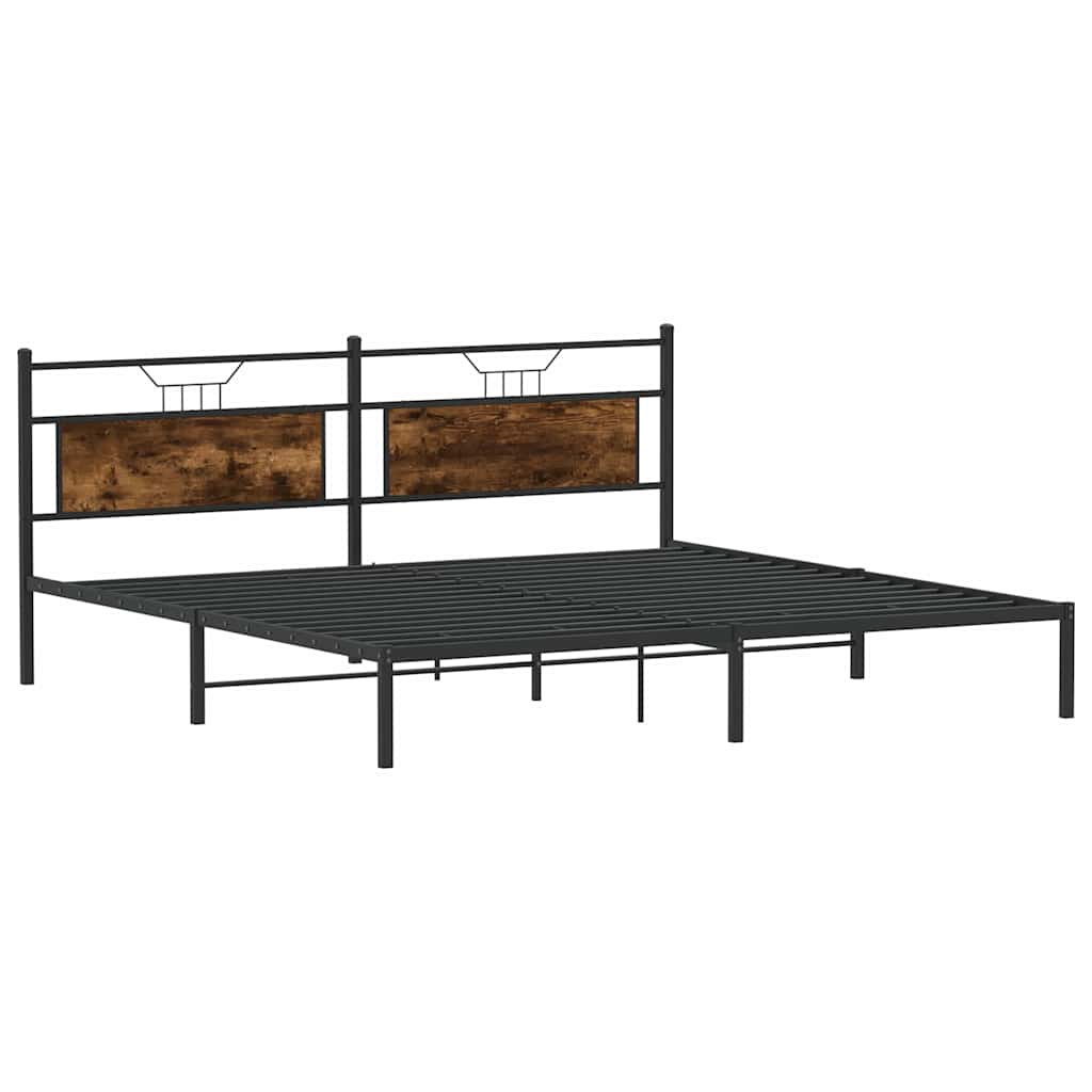 Füstös tölgy színű szerelt fa ágykeret matrac nélkül 200x200 cm 5