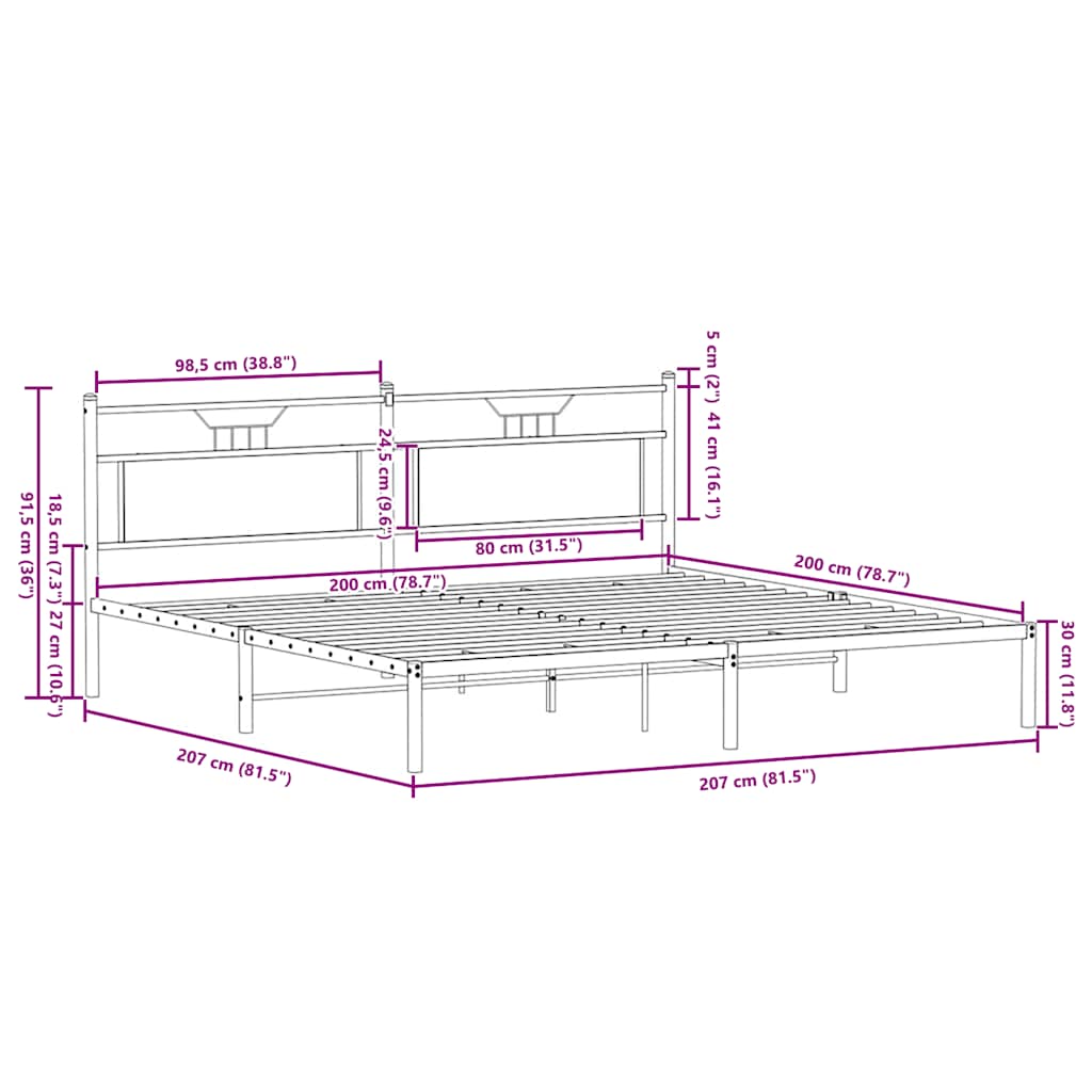Füstös tölgy színű szerelt fa ágykeret matrac nélkül 200x200 cm 11
