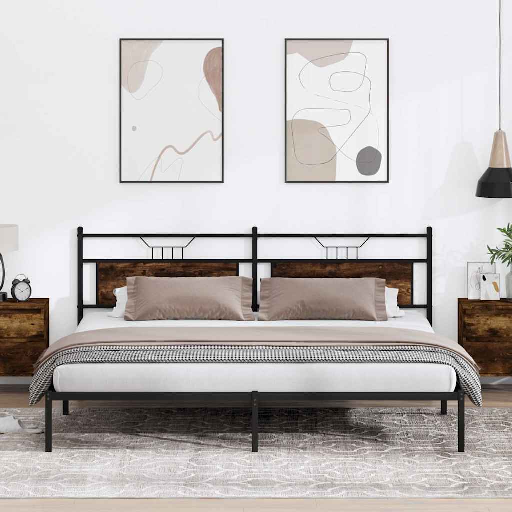 Füstös tölgy színű szerelt fa ágykeret matrac nélkül 200x200 cm