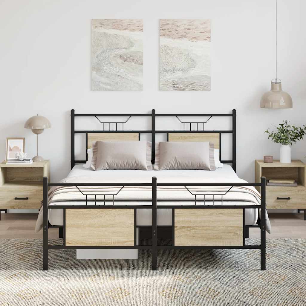 Sonoma tölgy színű szerelt fa ágykeret matrac nélkül 150x200 cm 4