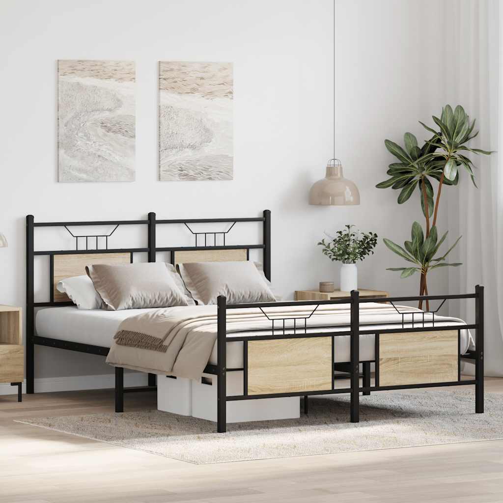 Sonoma tölgy színű szerelt fa ágykeret matrac nélkül 150x200 cm 5