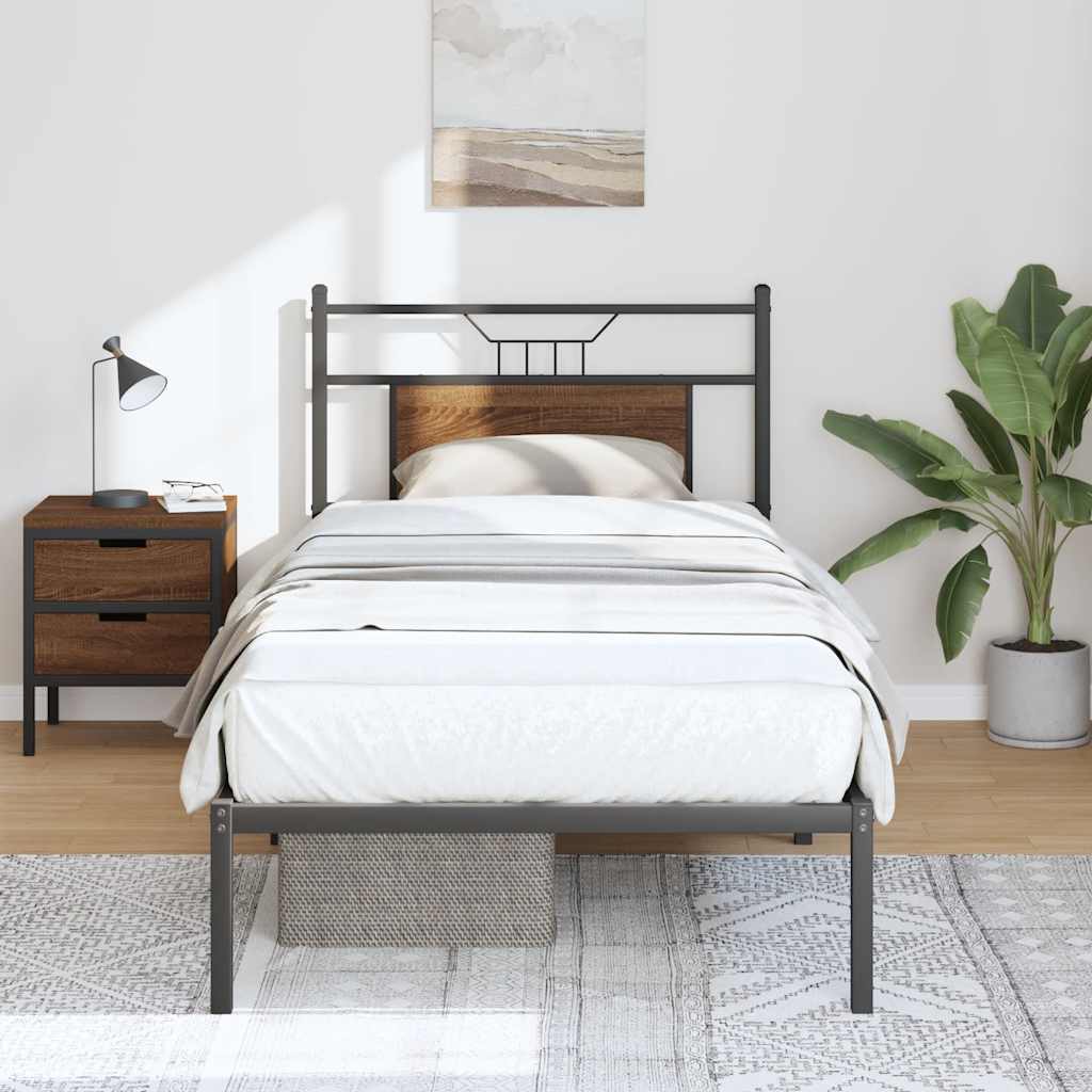 Barna tölgy színű szerelt fa ágykeret matrac nélkül 75x190 cm 4