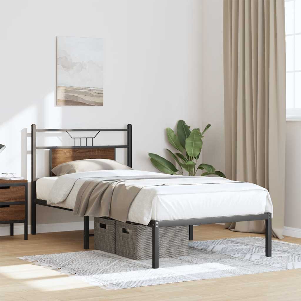 Barna tölgy színű szerelt fa ágykeret matrac nélkül 75x190 cm 5