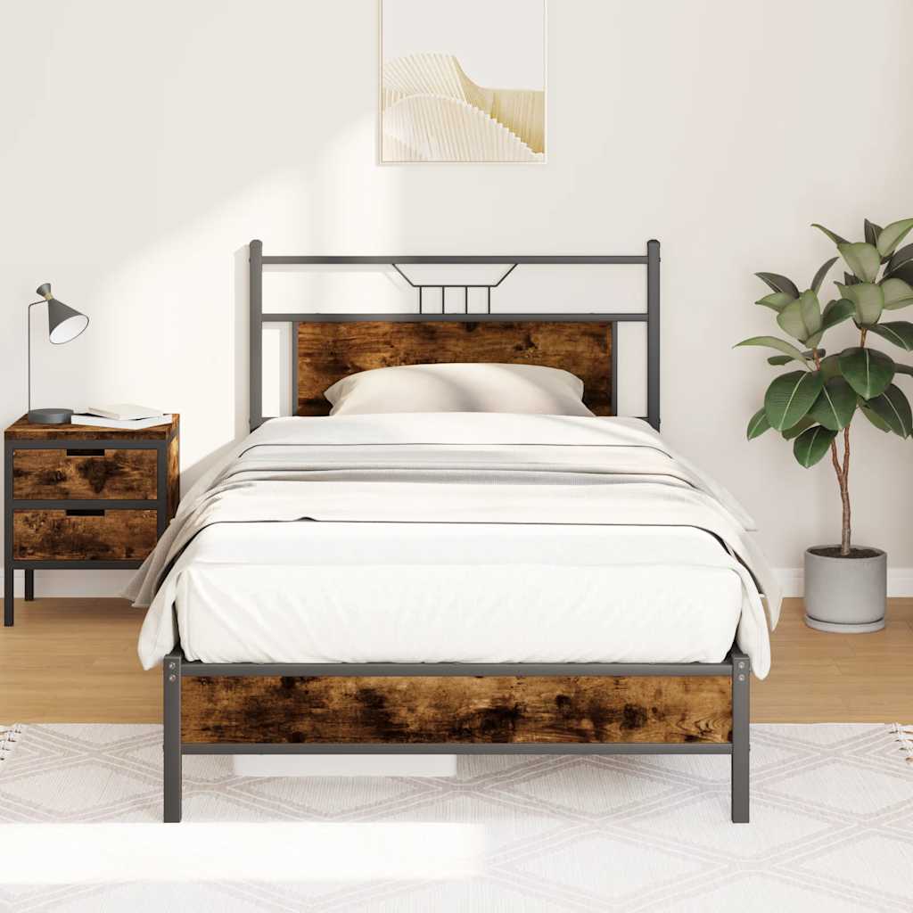 Füstös tölgy színű szerelt fa ágykeret matrac nélkül 90x190 cm