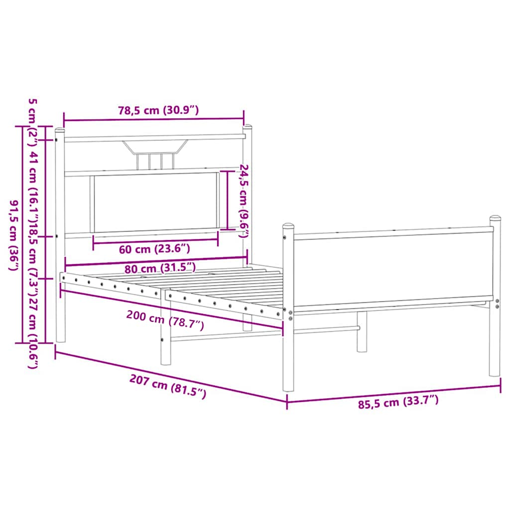 Füstös tölgy színű szerelt fa ágykeret matrac nélkül 80x200 cm 11