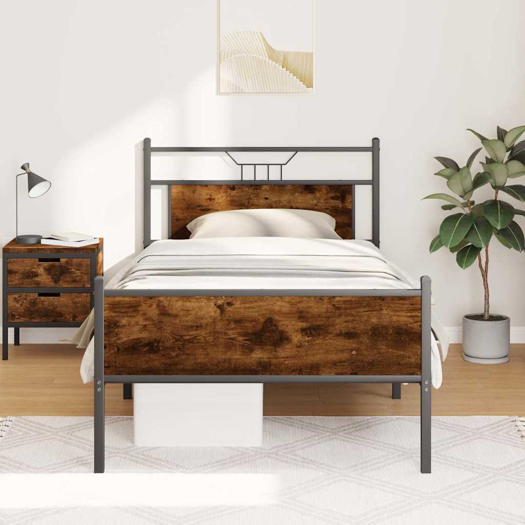Füstös tölgy színű szerelt fa ágykeret matrac nélkül 90x190 cm 4