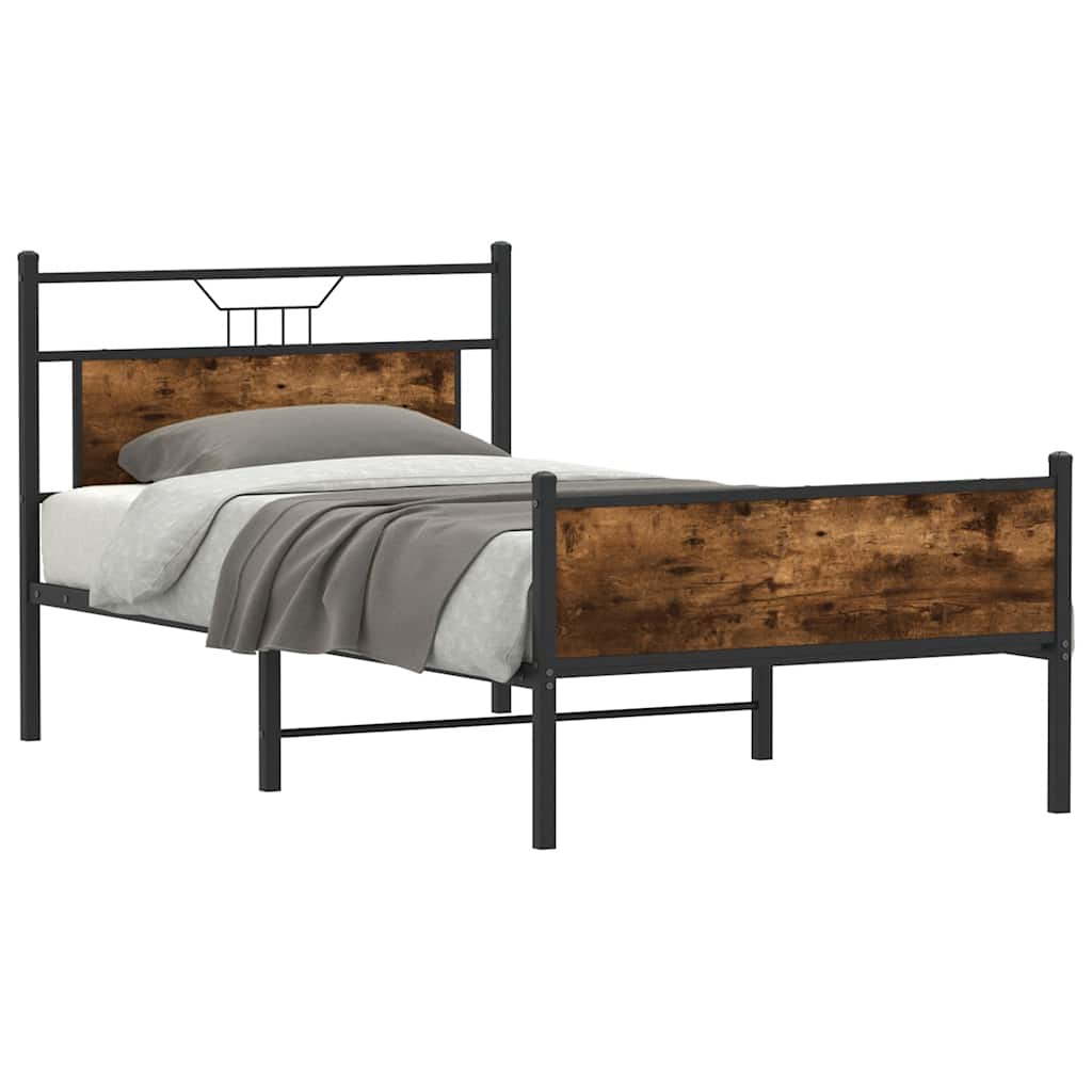 Füstös tölgy színű szerelt fa ágykeret matrac nélkül 90x190 cm
