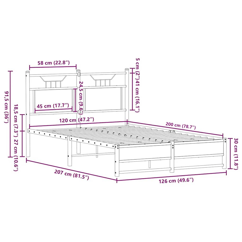 Barna tölgy színű szerelt fa ágykeret matrac nélkül 120x200 cm 11