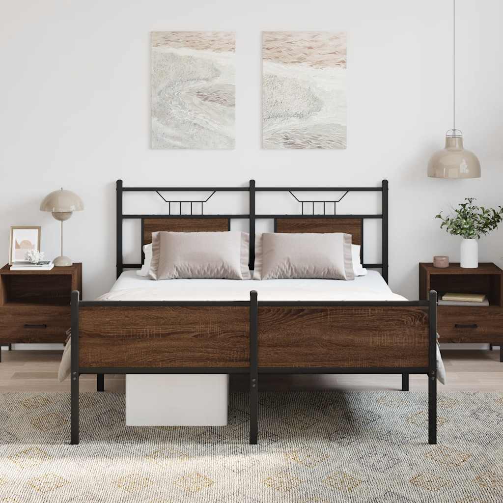 Barna tölgy színű szerelt fa ágykeret matrac nélkül 140x200 cm 4