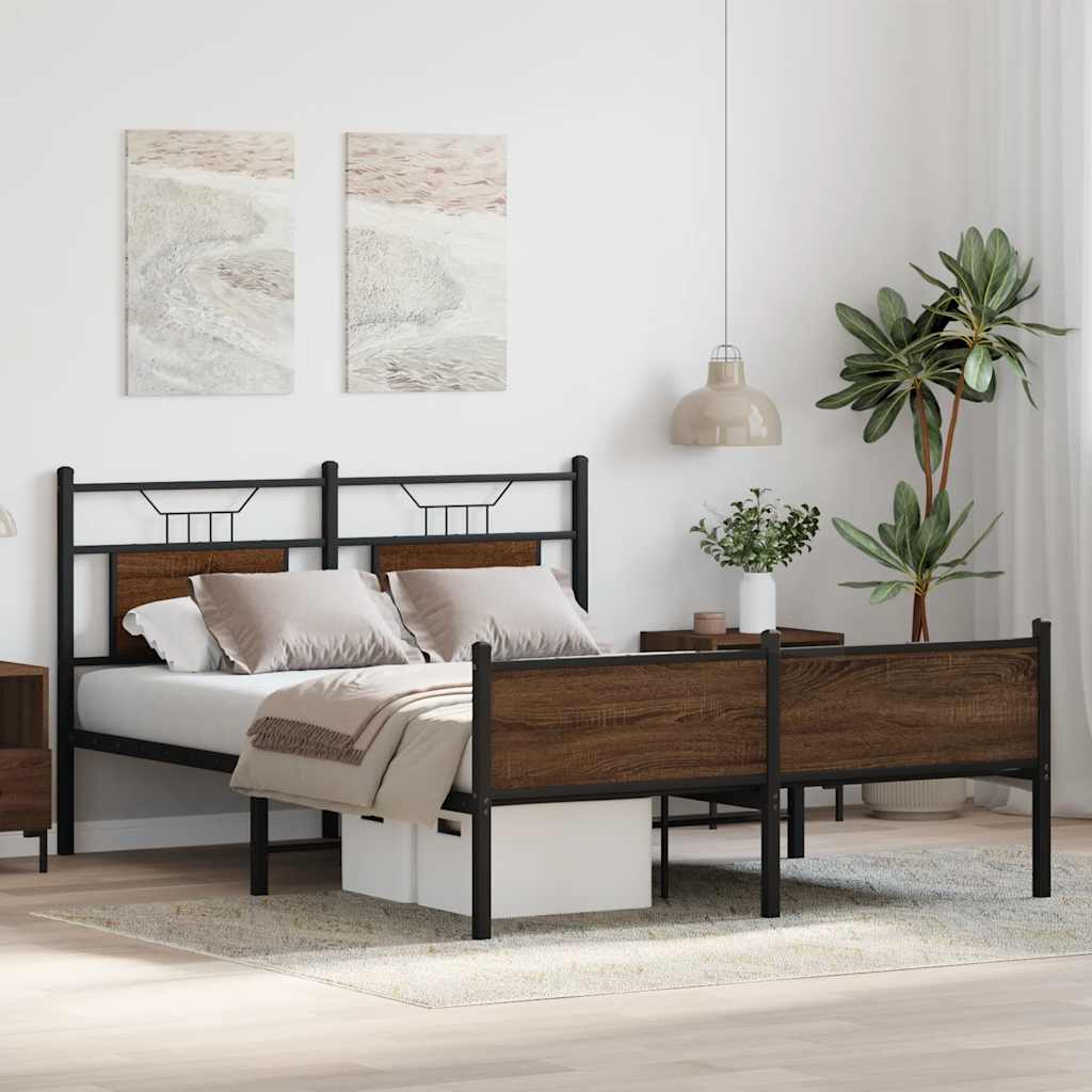 Barna tölgy színű szerelt fa ágykeret matrac nélkül 140x200 cm 5