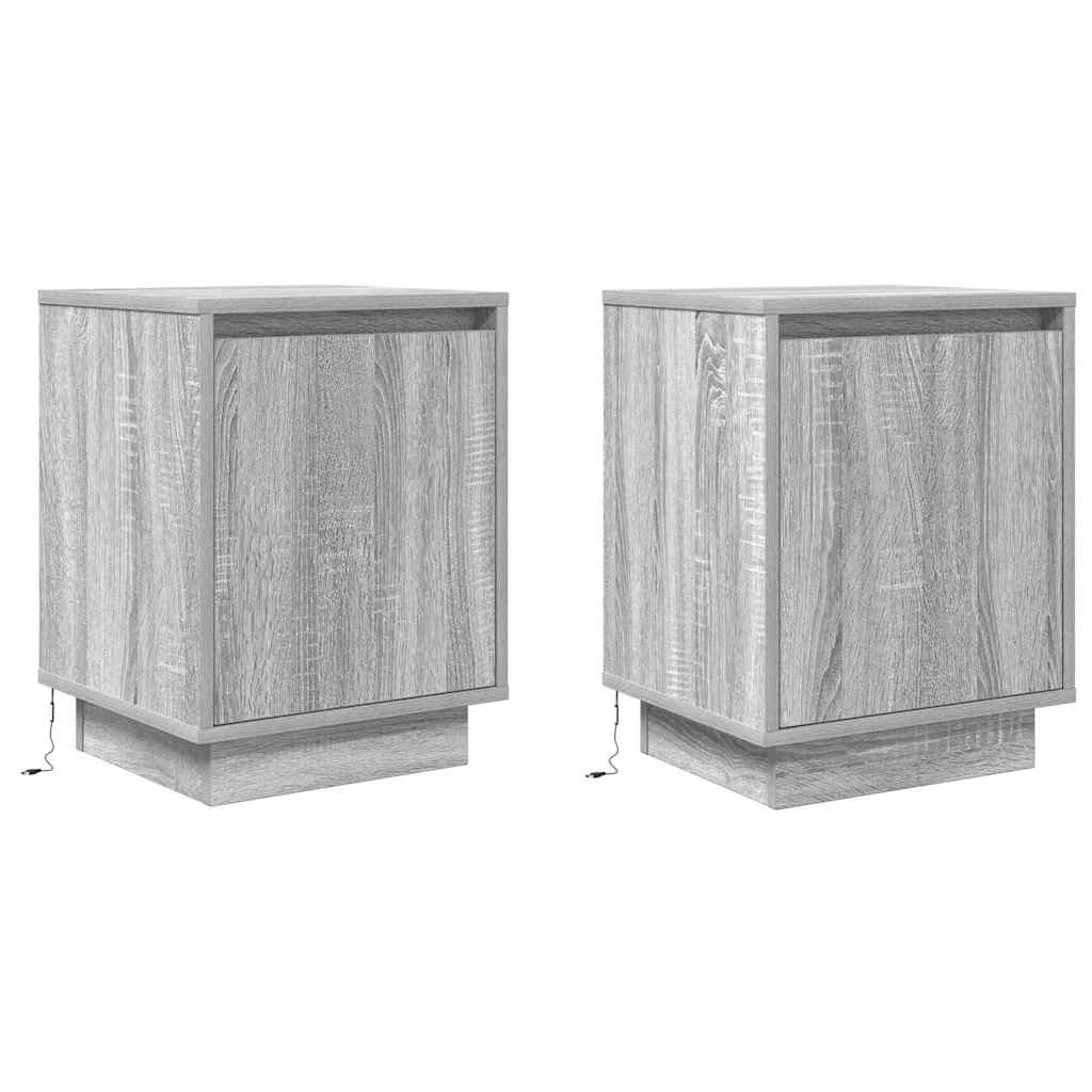 2 db szürke sonoma éjjeliszekrények LED világítással 38x34x50cm 3