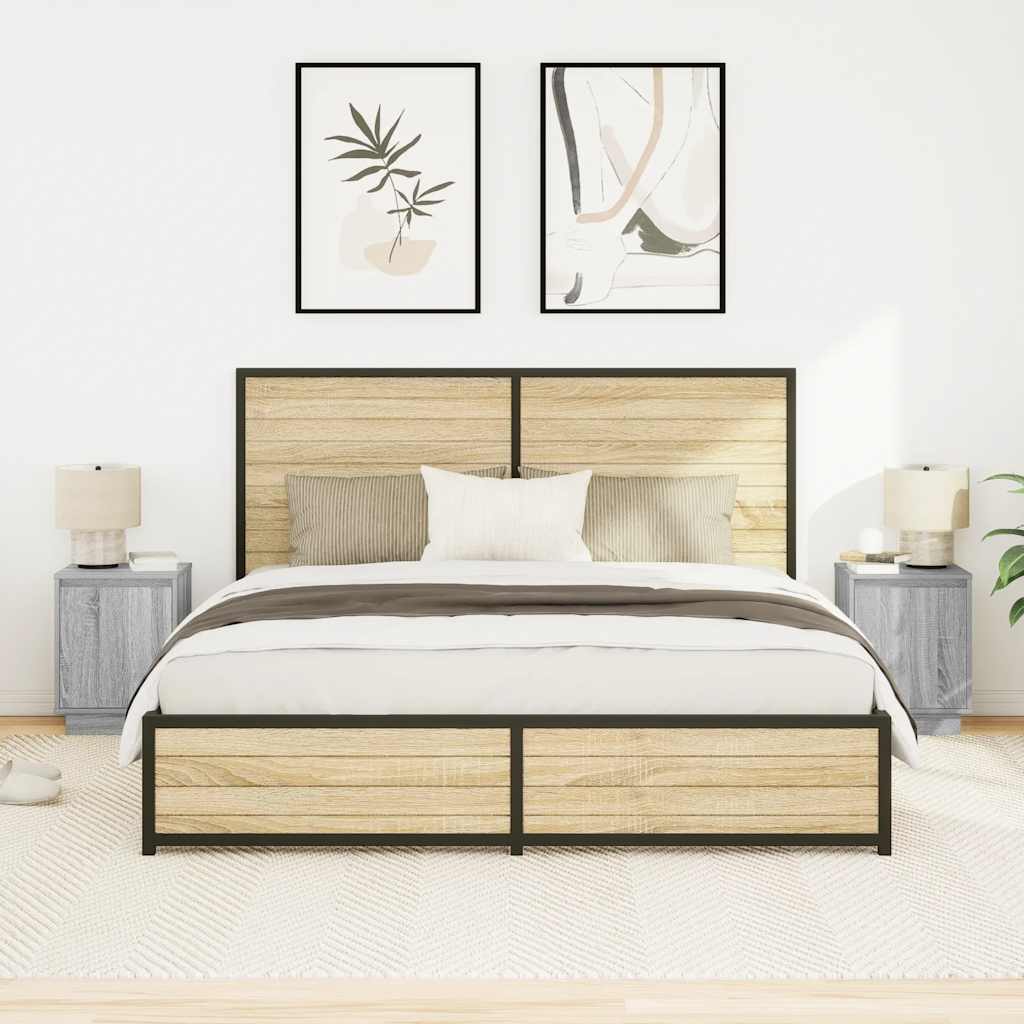 2 db szürke sonoma éjjeliszekrények LED világítással 38x34x50cm 4