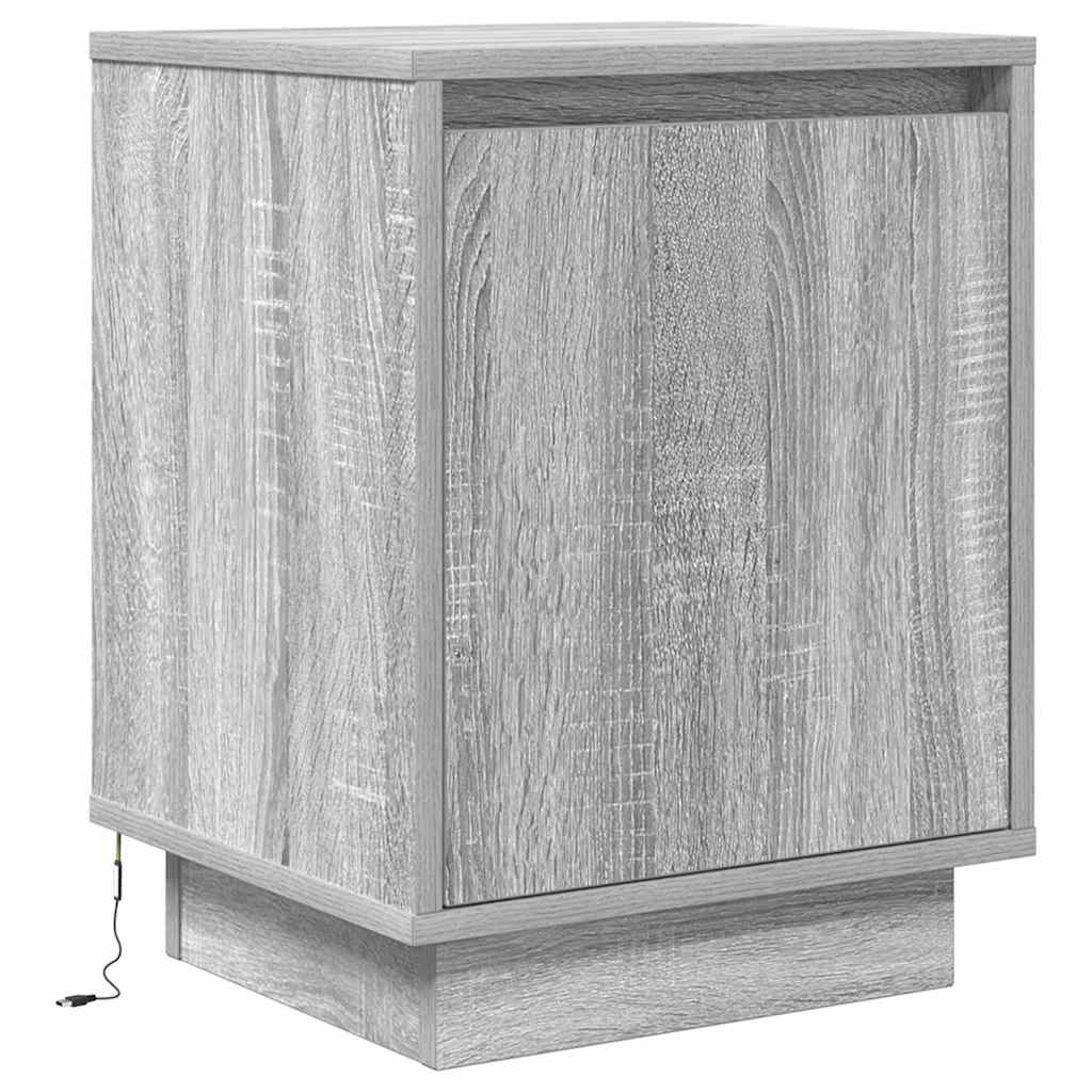 2 db szürke sonoma éjjeliszekrények LED világítással 38x34x50cm 7
