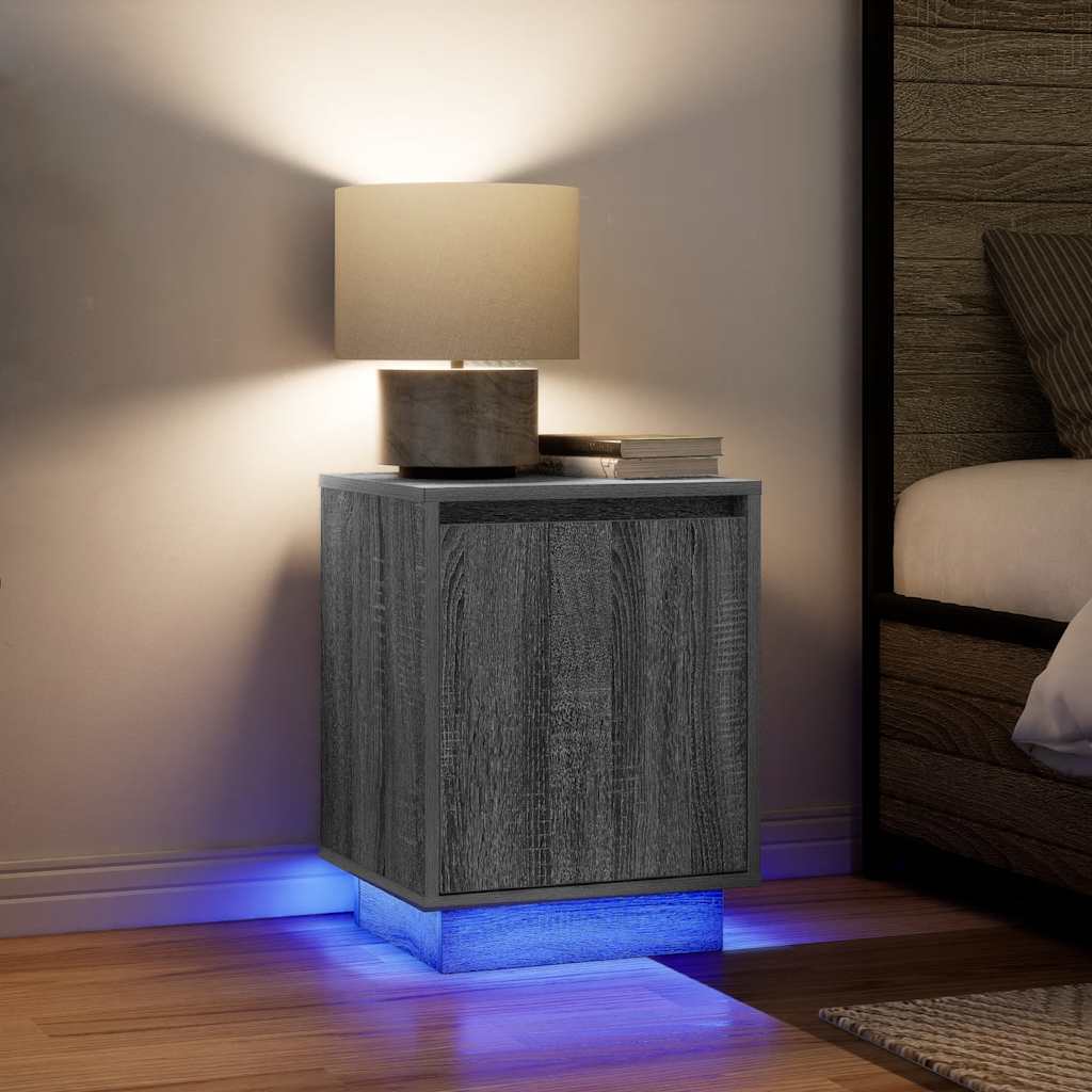 2 db szürke sonoma éjjeliszekrények LED világítással 38x34x50cm
