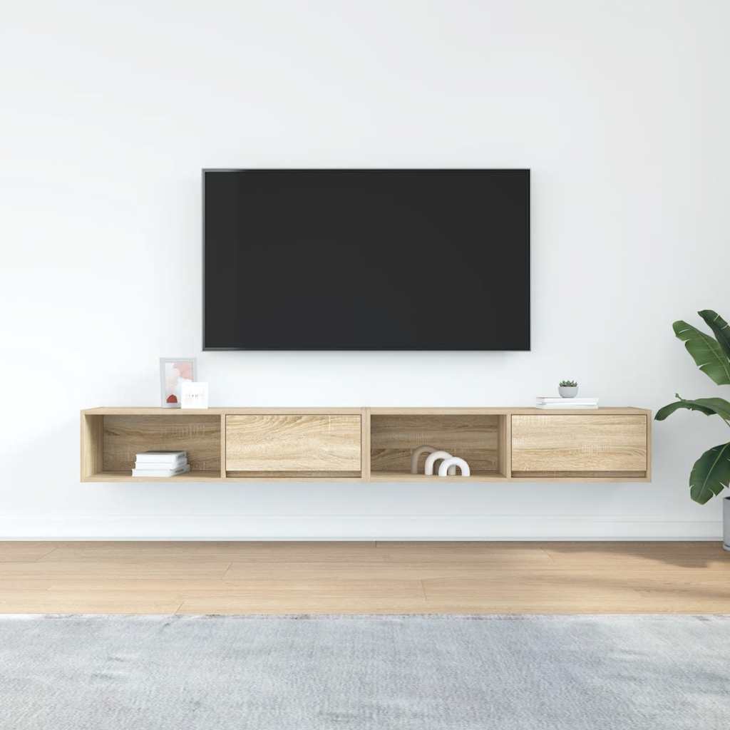 2 db sonoma tölgy színű szerelt fa TV-szekrény 100x31x25,5cm 3