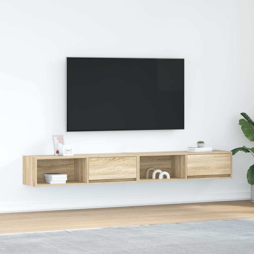 2 db sonoma tölgy színű szerelt fa TV-szekrény 100x31x25,5cm
