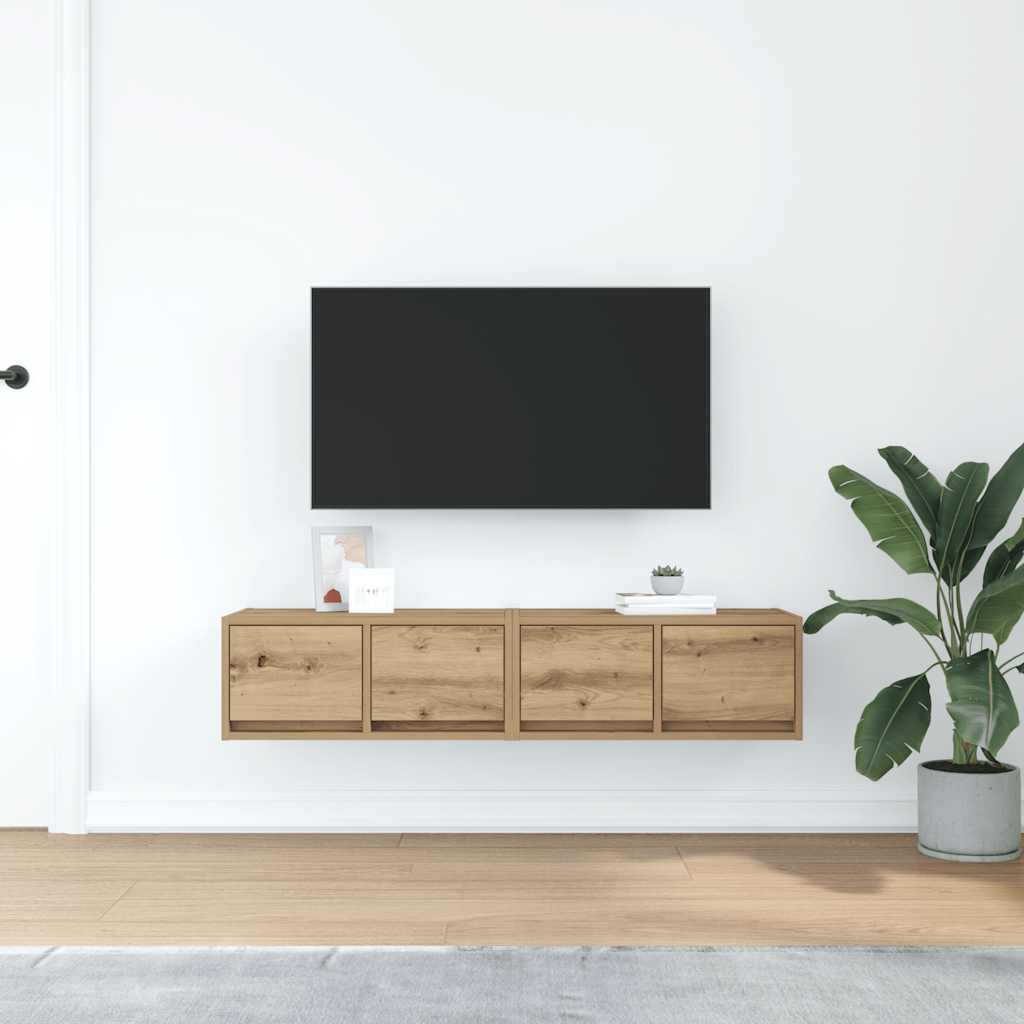 2 db kézműves tölgy szerelt fa TV-szekrény 60x31x25,5 cm 3