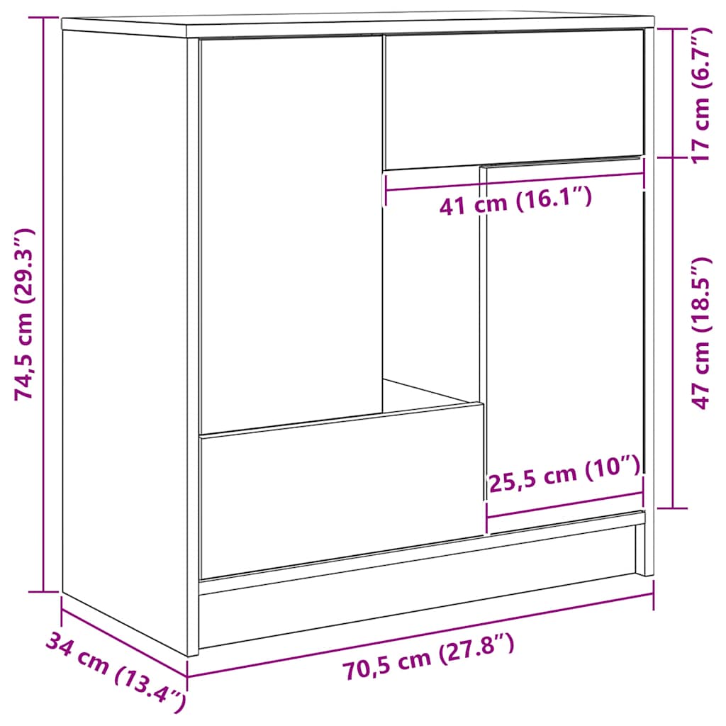 Kézműves tölgy komód fiókokkal és ajtókkal 70,5x34x74,5 cm 13