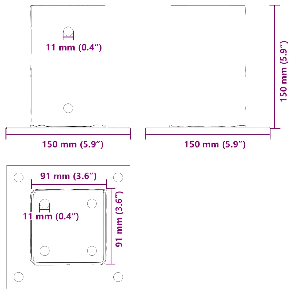 12 db antracit porszórt acél oszlopalapok négyzet alakú 91x91mm 11