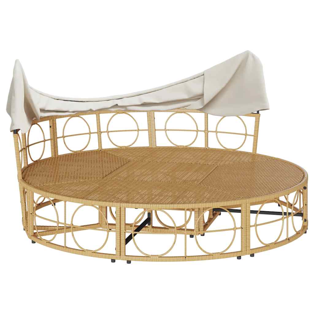 Polyrattan kültéri napozóágy napellenzővel és párnákkal 5
