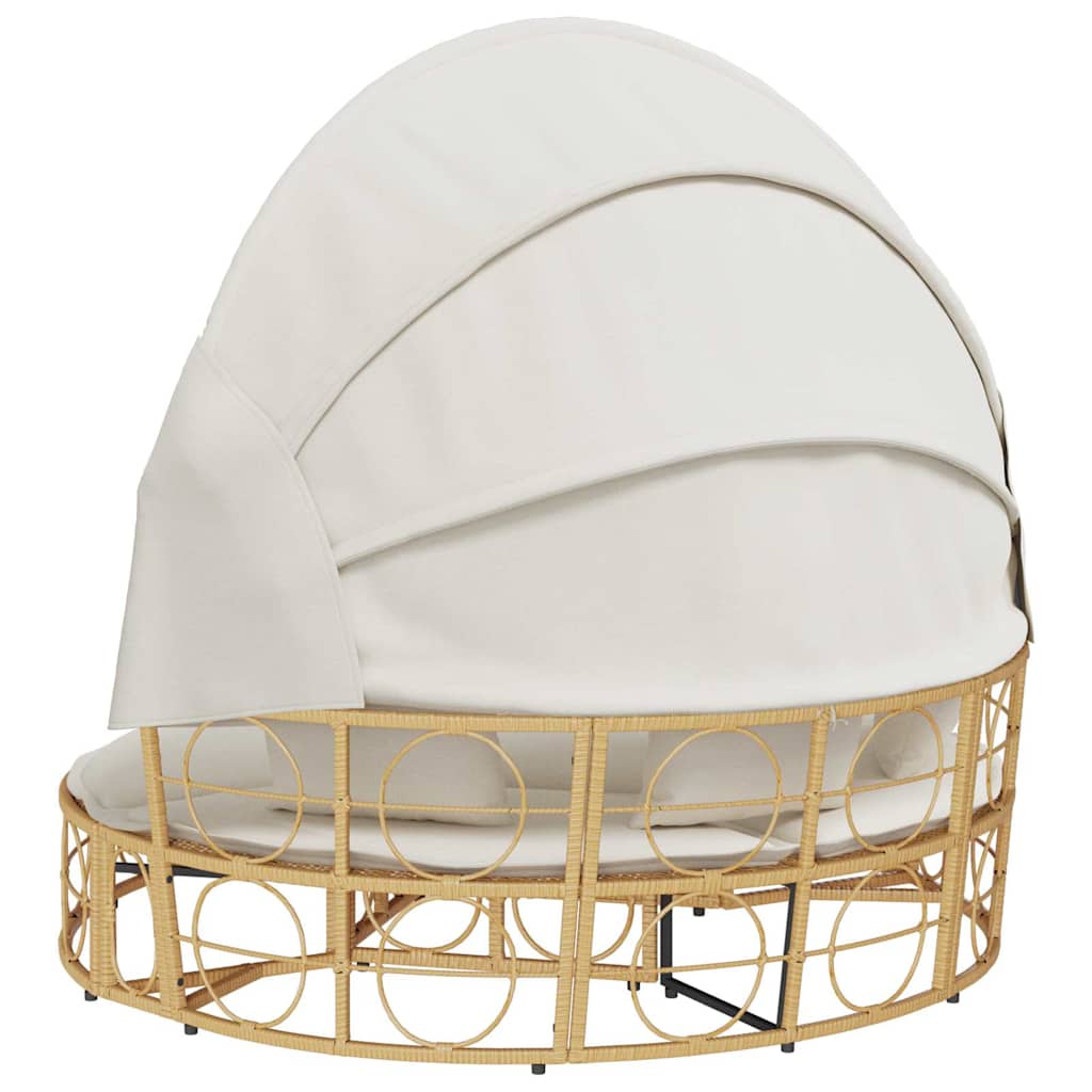 Polyrattan kültéri napozóágy napellenzővel és párnákkal 8