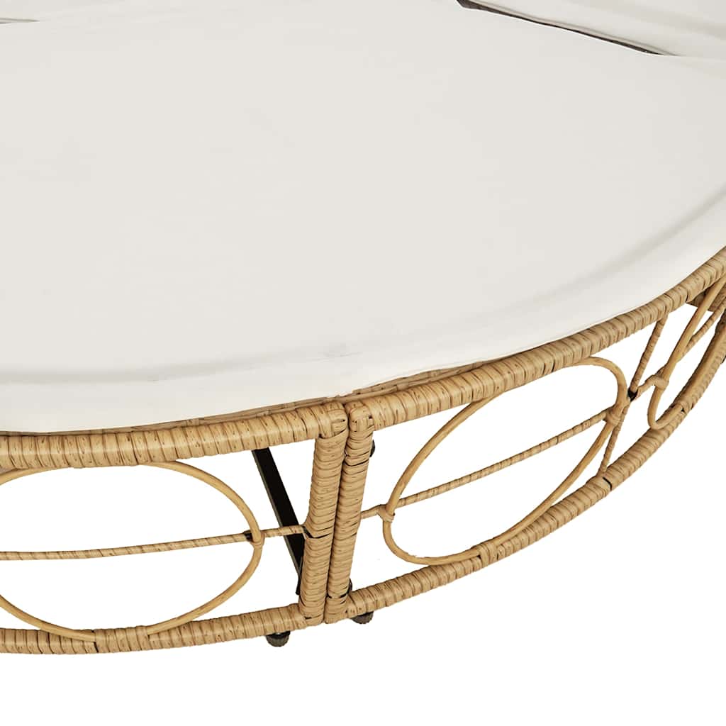 Polyrattan kültéri napozóágy napellenzővel és párnákkal 10