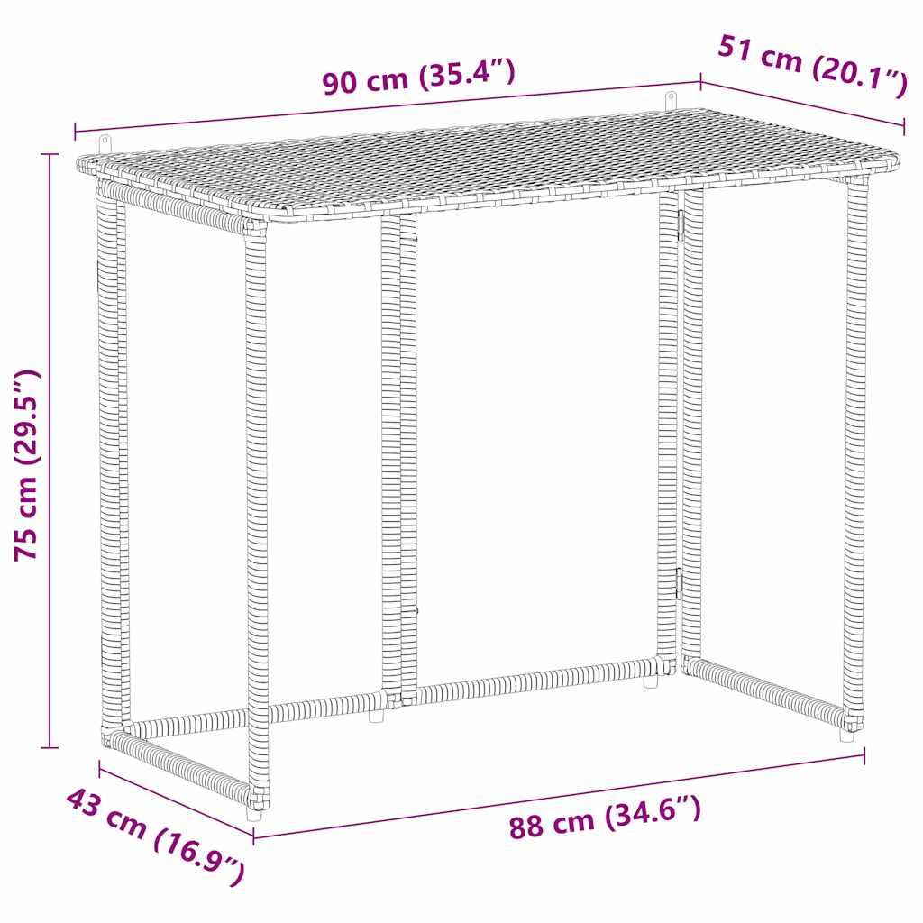 Fekete polyrattan összecsukható kerti asztal 90x51x75 cm 10