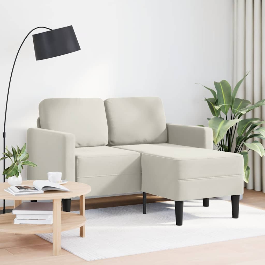 Krémszínű bársony 2 üléses kanapé L-alakú kanapéval 125 cm 2