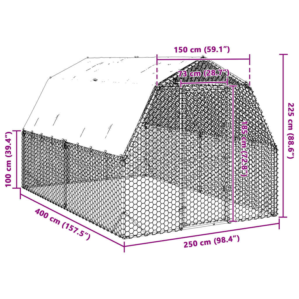 Csirkekifutó tetővel 2,5x4x2,25 m horganyzott acél 8