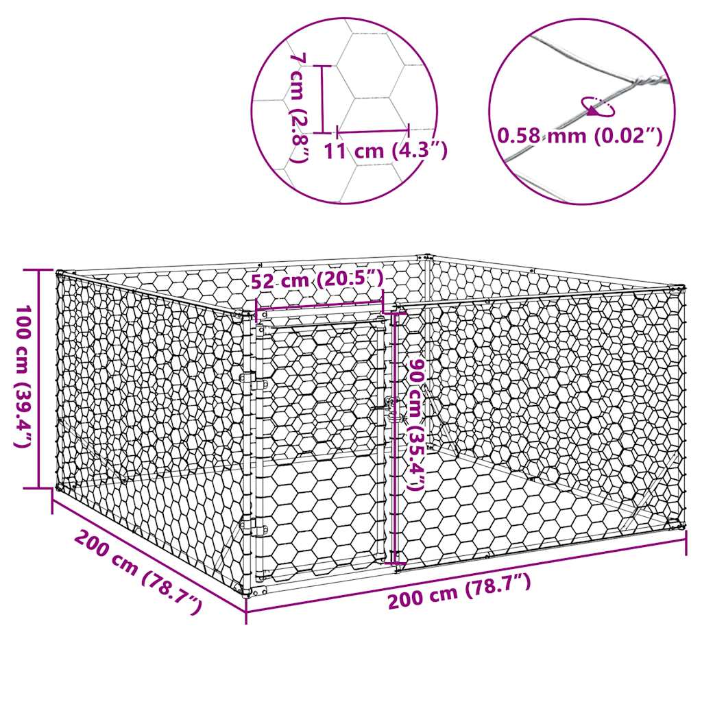 Kültéri kutyakennel ajtóval 2x2x1 m horganyzott acélból 8