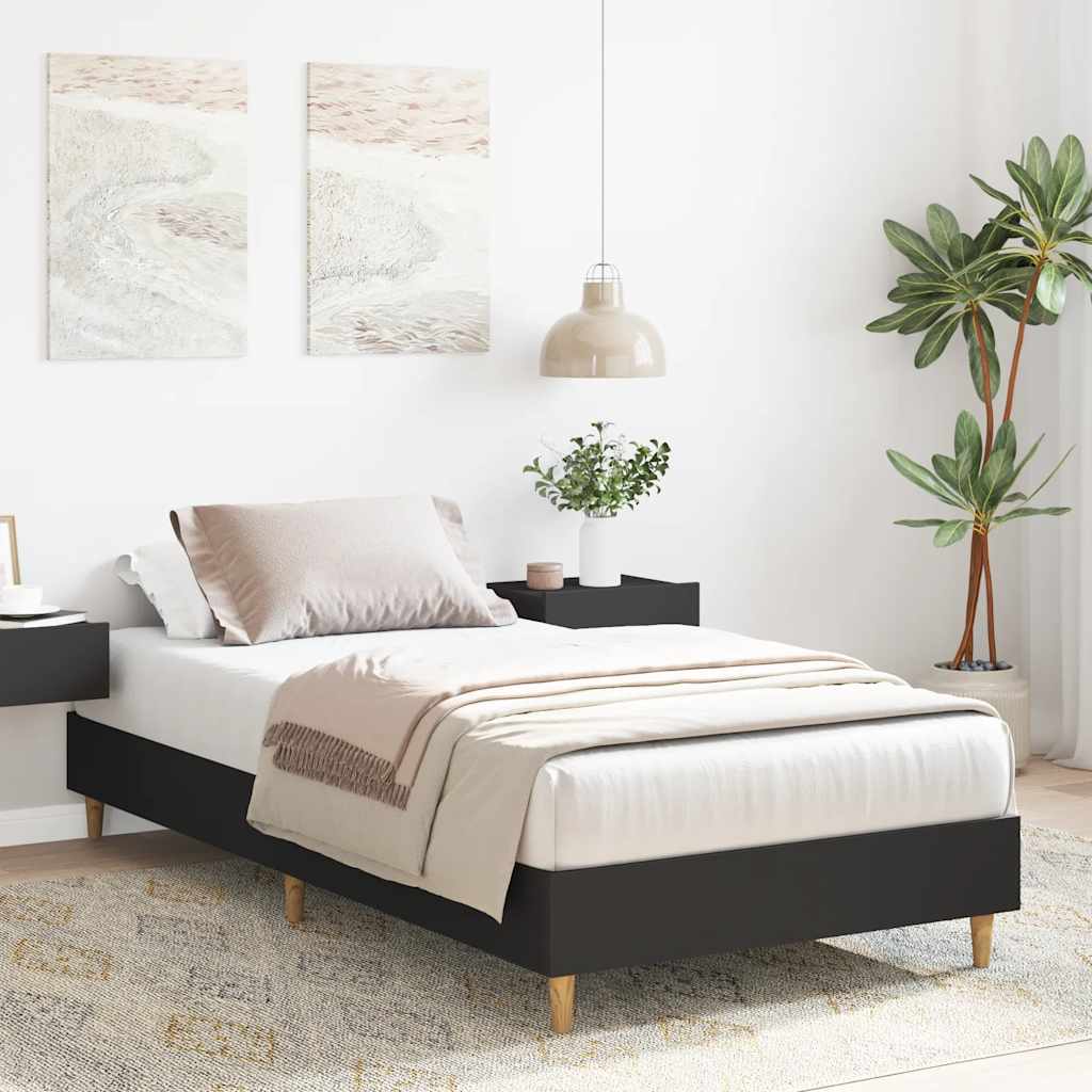 Fekete szerelt fa ágykeret matrac nélkül 90 x 200 cm 3