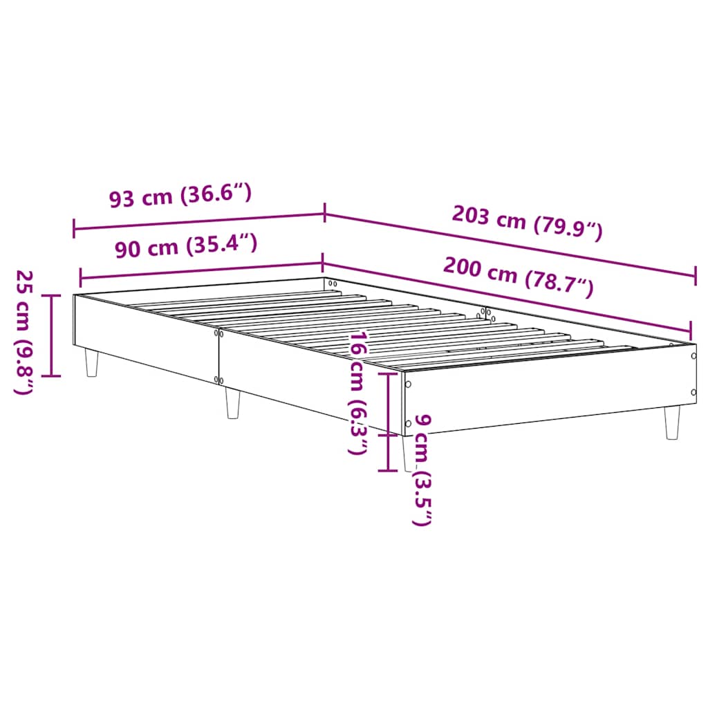 Fekete szerelt fa ágykeret matrac nélkül 90 x 200 cm 10