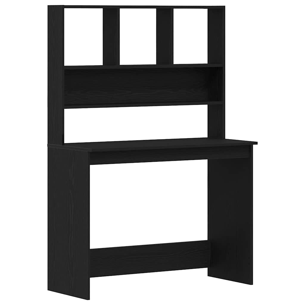 Fekete tölgy szerelt fa íróasztal polcokkal 102 x 45 x 148 cm 2