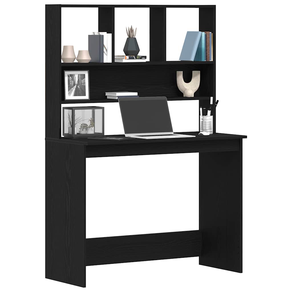Fekete tölgy szerelt fa íróasztal polcokkal 102 x 45 x 148 cm 4