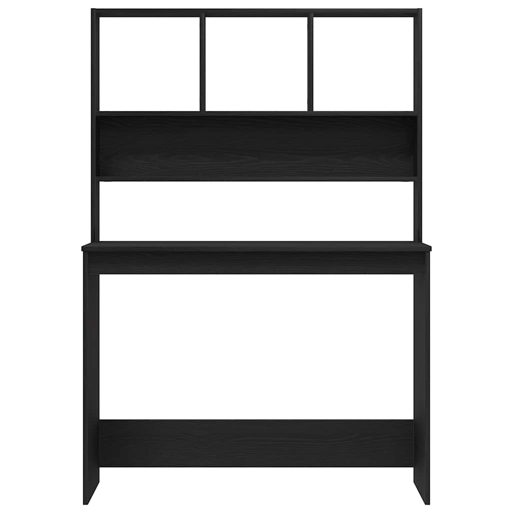 Fekete tölgy szerelt fa íróasztal polcokkal 102 x 45 x 148 cm 5