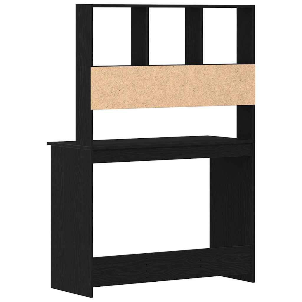 Fekete tölgy szerelt fa íróasztal polcokkal 102 x 45 x 148 cm 7