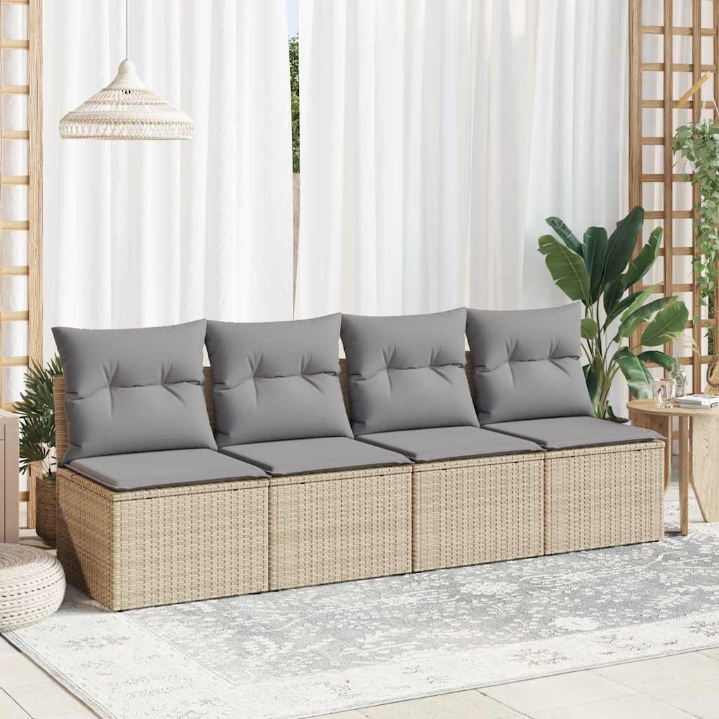 2 részes bézs polyrattan akácfa kerti ülőgarnitúra párnákkal 3