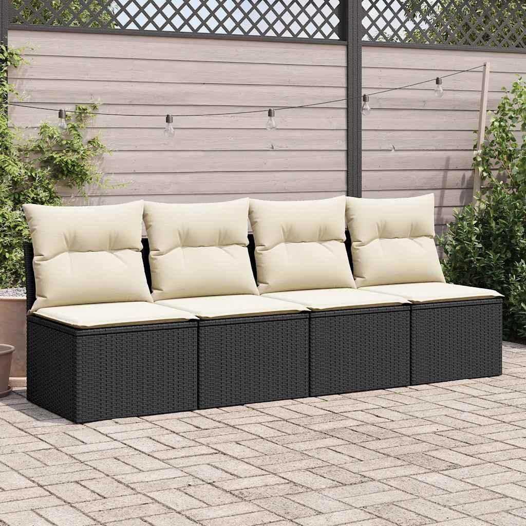 2 részes fekete polyrattan akácfa kerti ülőgarnitúra párnával 3