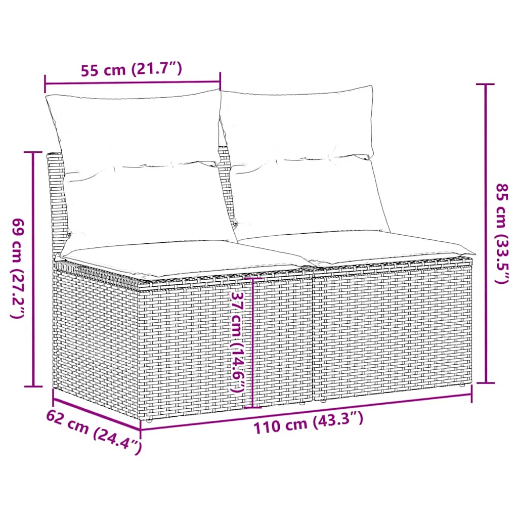 2 részes fekete polyrattan akácfa kerti ülőgarnitúra párnával 7